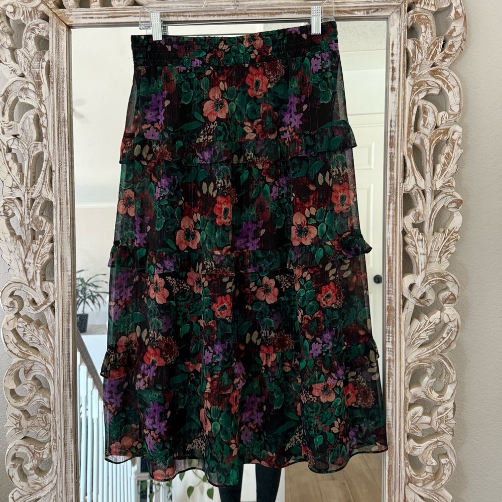 Floral Chiffon Midi Skirt - Multicolor